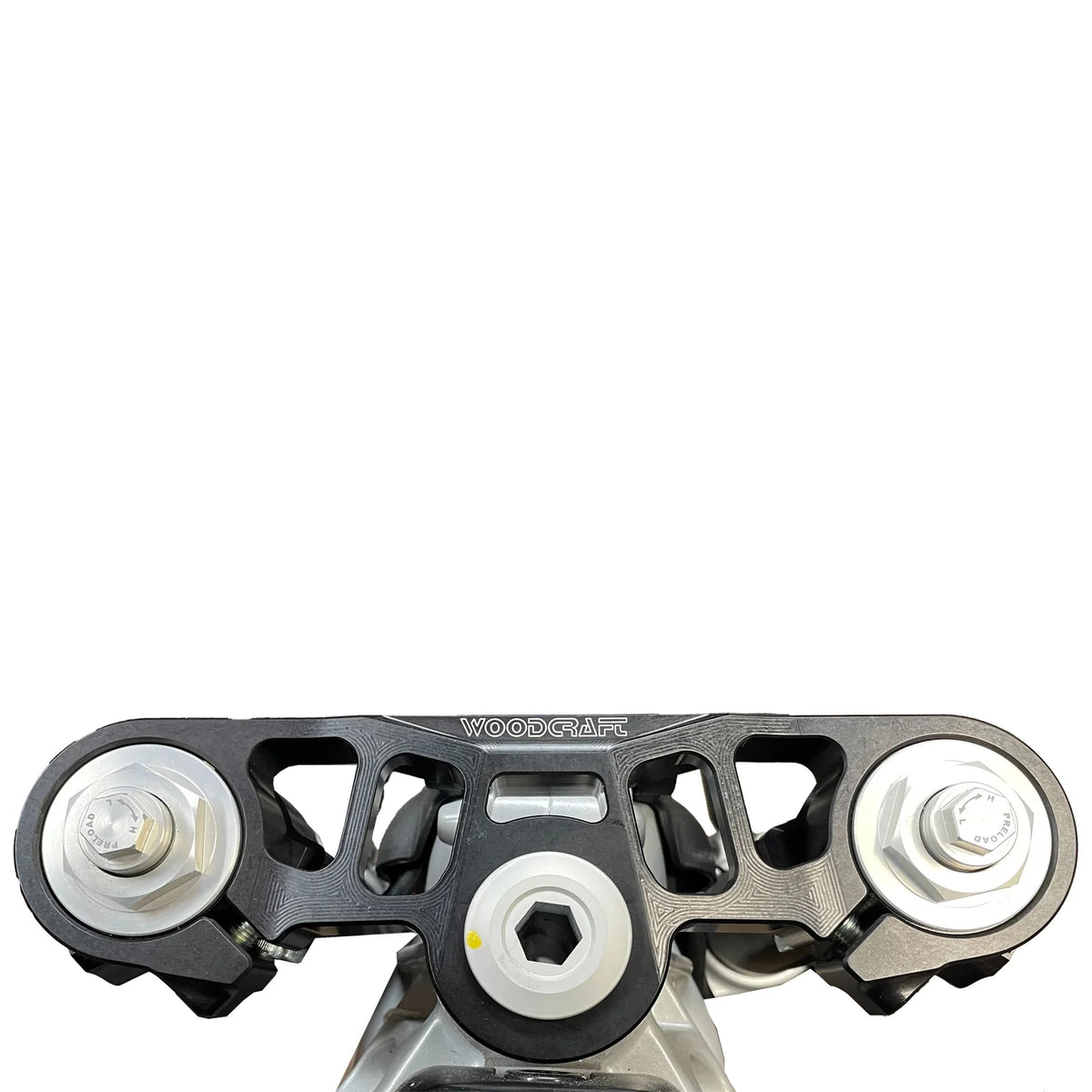 Aprilia RS457 Top Triple Clamp installed on motorcycle on a white background
