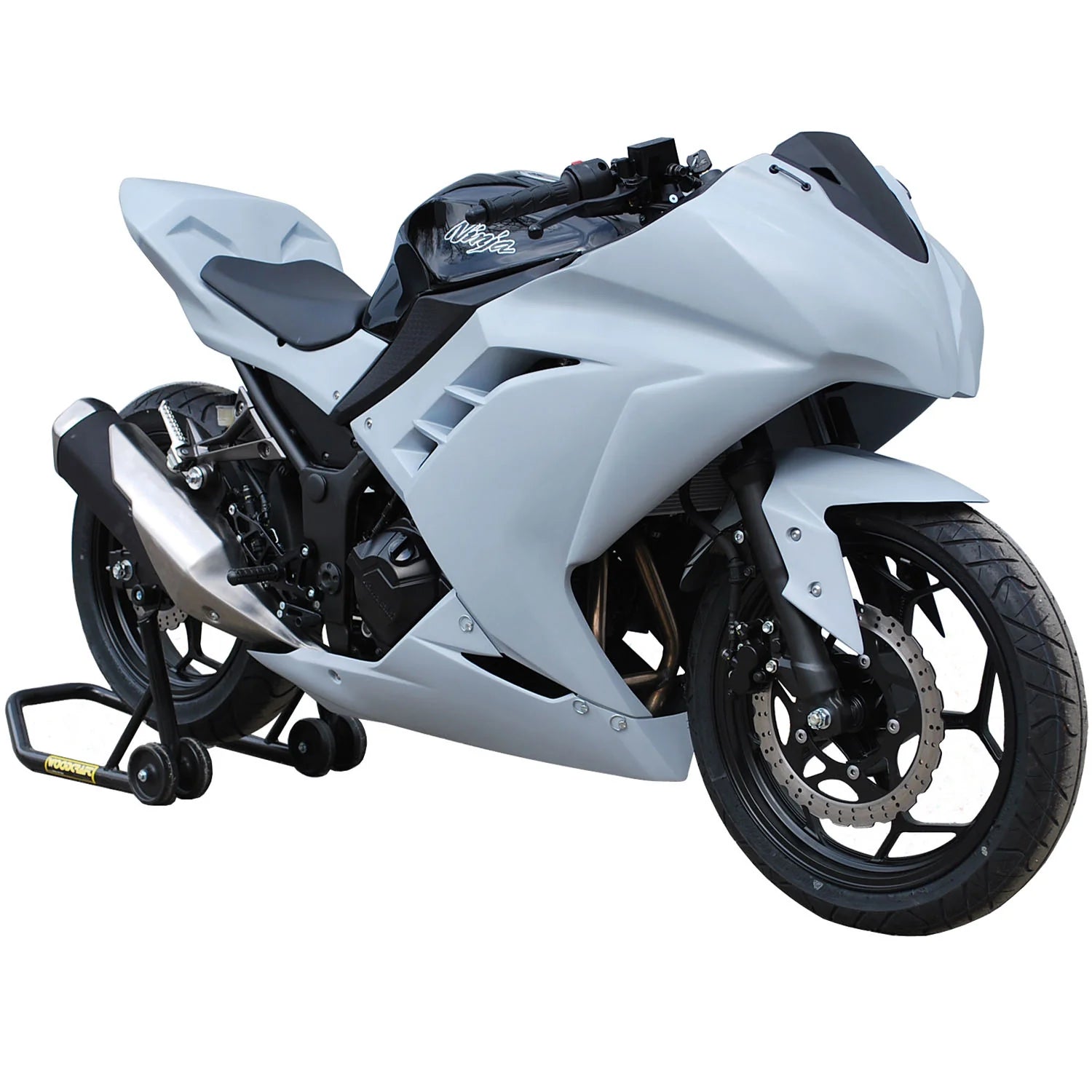 Kawasaki Ninja 300 Supersport Bike with Woodcraft full bodywork kit installed on the bike